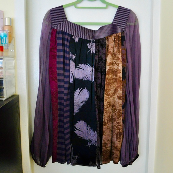 Elizabeth and James Paneled Tunic Silk Blouse in Purple - Picture 6 of 8